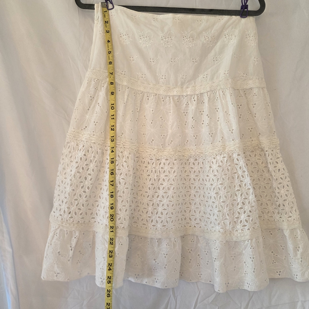 Ralph Lauren White Eyelet Lace Skirt 100% Cotton Knee Length Zipper Closure Sz8 - Picture 14 of 15